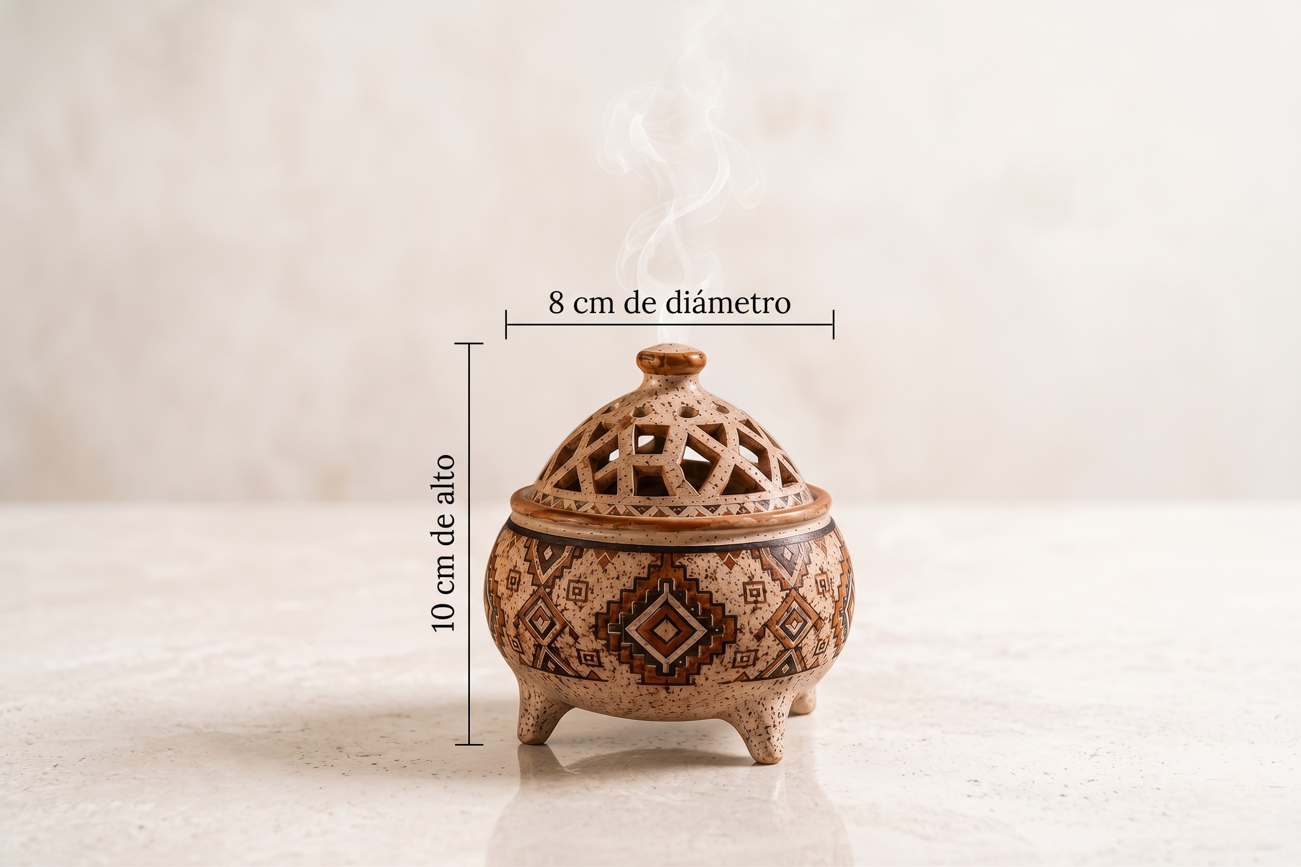 INCENSARIO DE CERÁMICA CON TAPA CALADA – DISEÑO ANDINO - Imagen 6