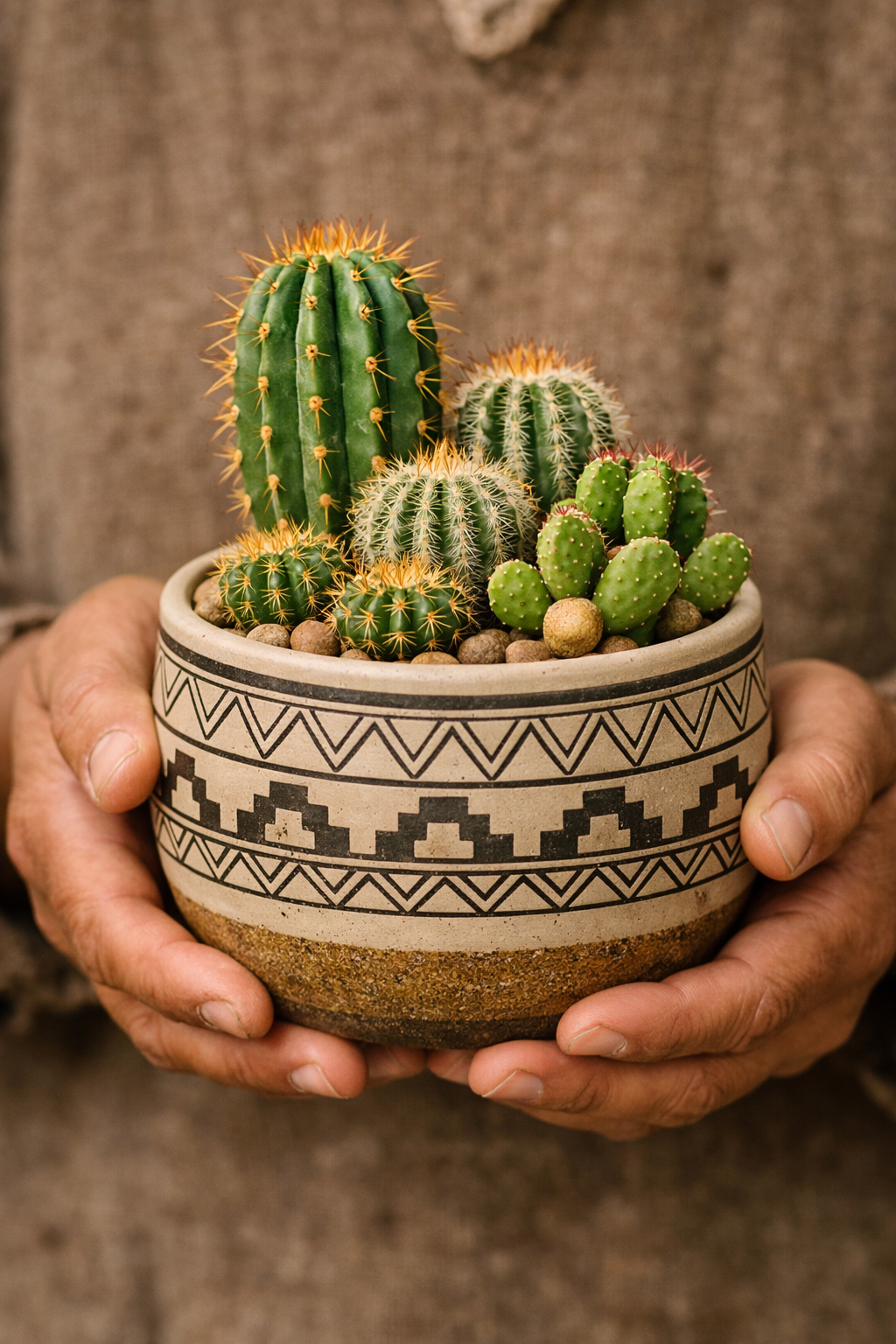 MACETA DE CERÁMICA CON CACTUS NATIVO DE LA PUNA