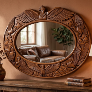 ESPEJO CON MARCO DE MADERA TALLADA – MOTIVOS CÓNDOR