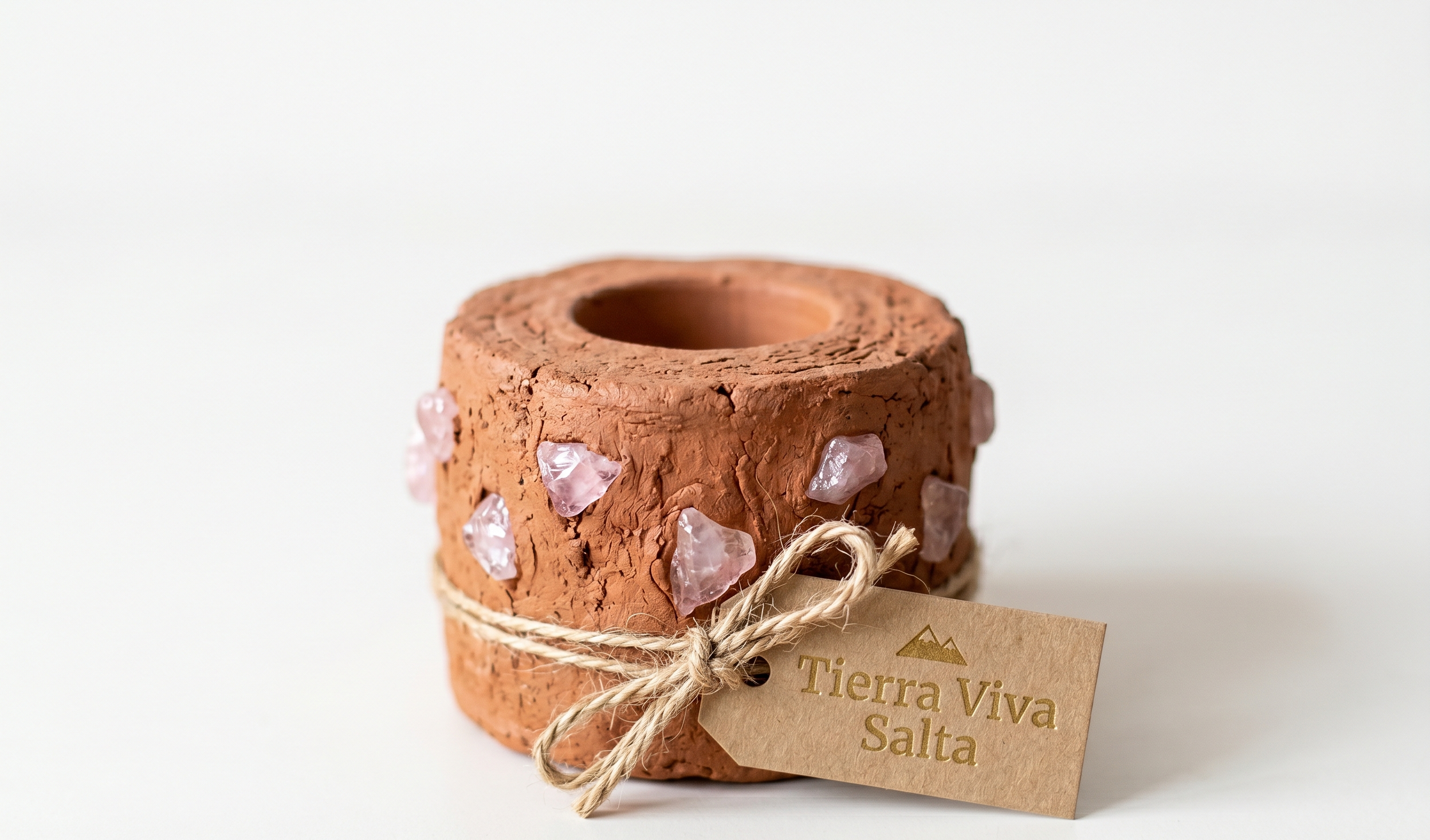 PORTA VELAS DE GREDA CON INCRUSTACIONES DE CUARZO - Imagen 3