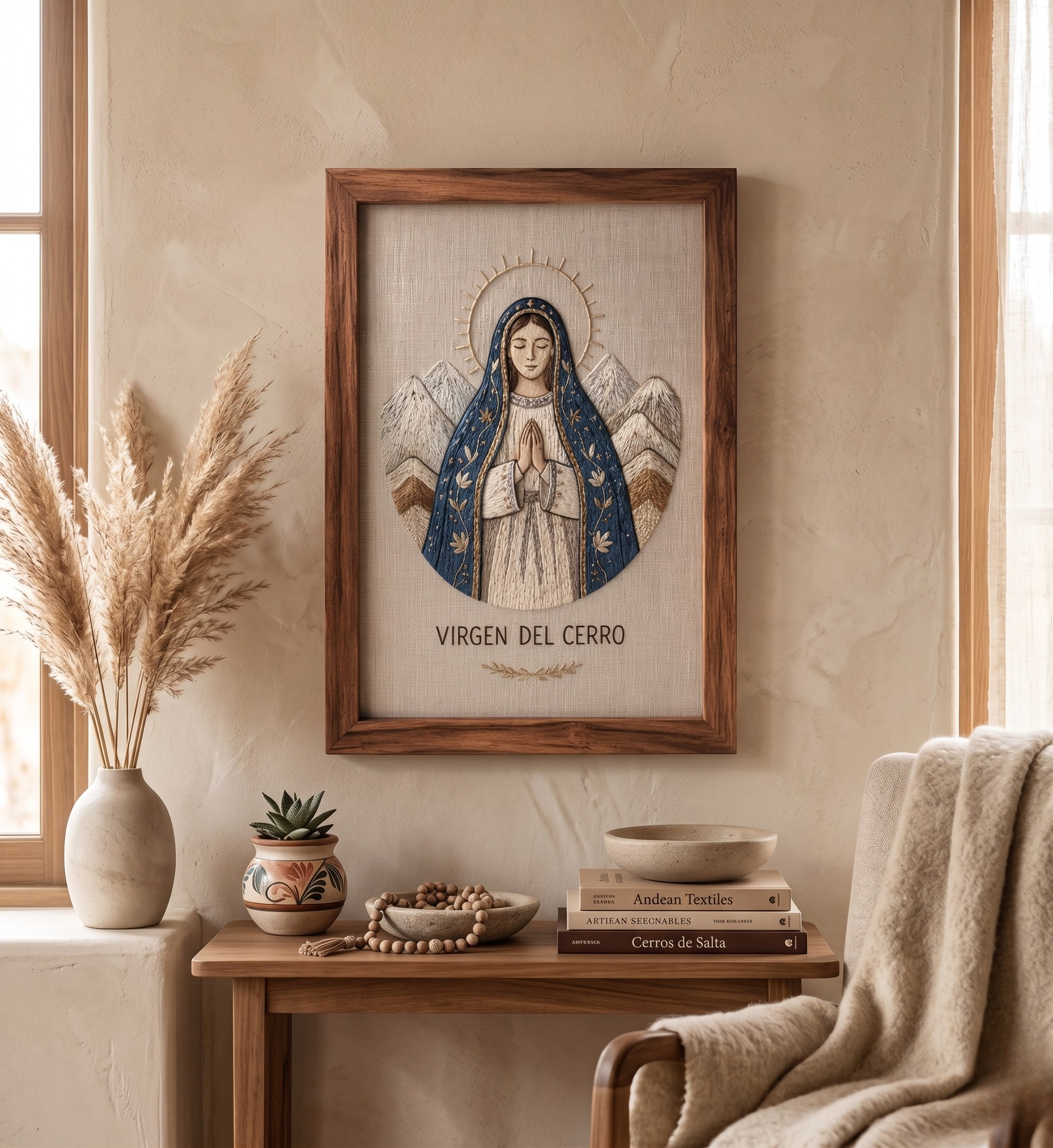 CUADRO BORDADO EN LANA DE LLAMA – VIRGEN DEL CERRO - Imagen 4