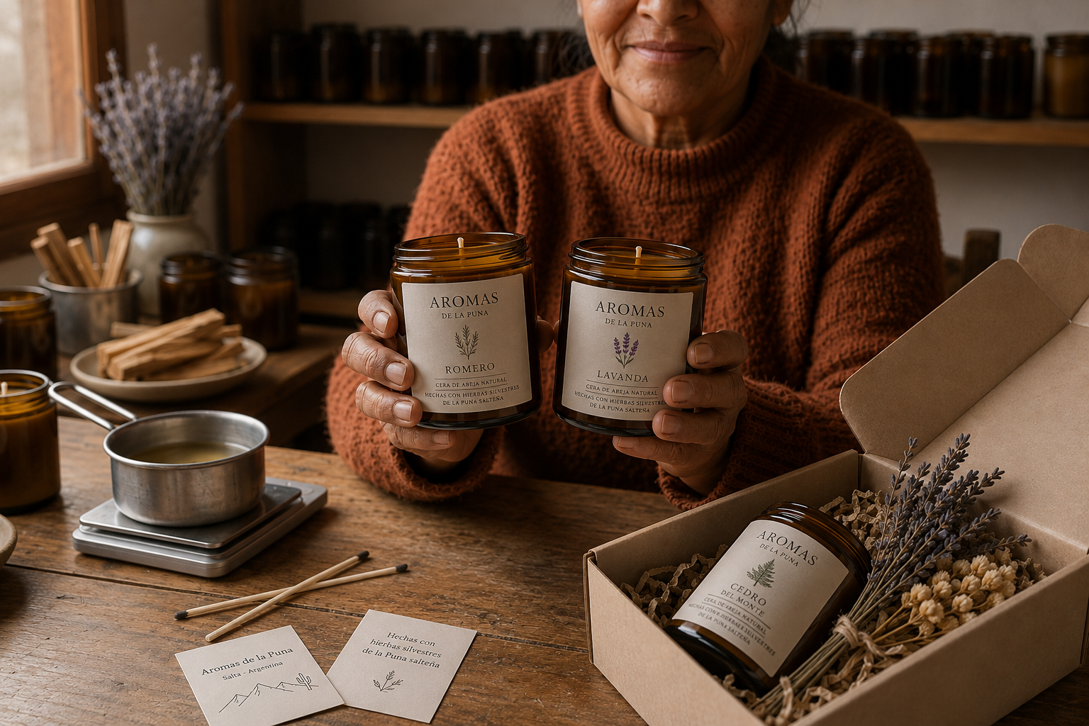 SET DE VELAS AROMÁTICAS CON HIERBAS DEL NORTE - Imagen 2