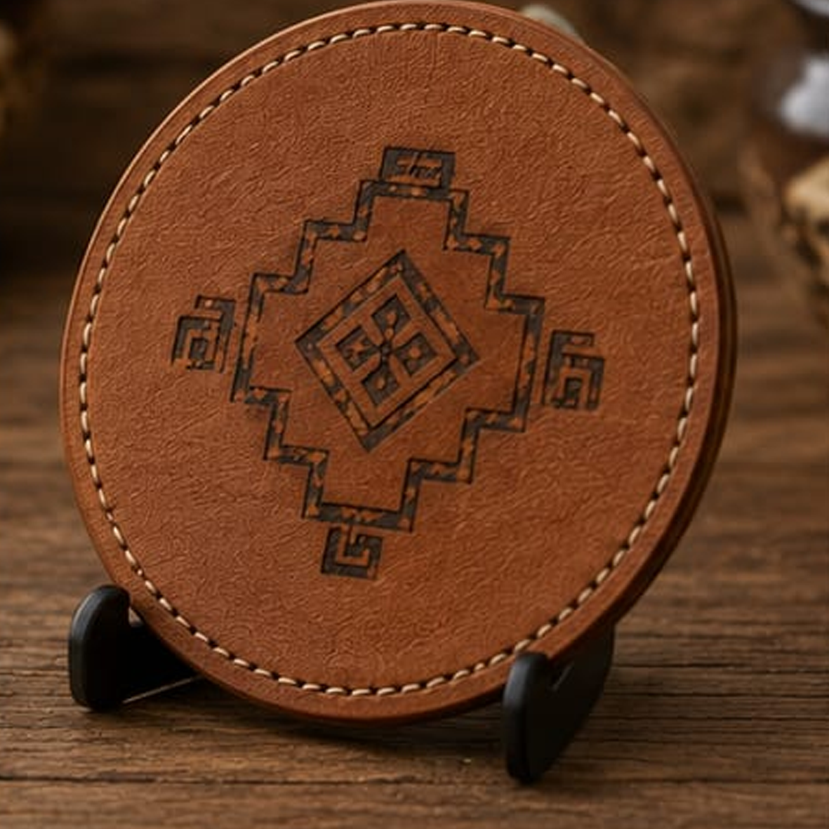 SET DE 4 POSAVASOS DE CUERO SALTEÑO CON PIROGRABADO - Imagen 2