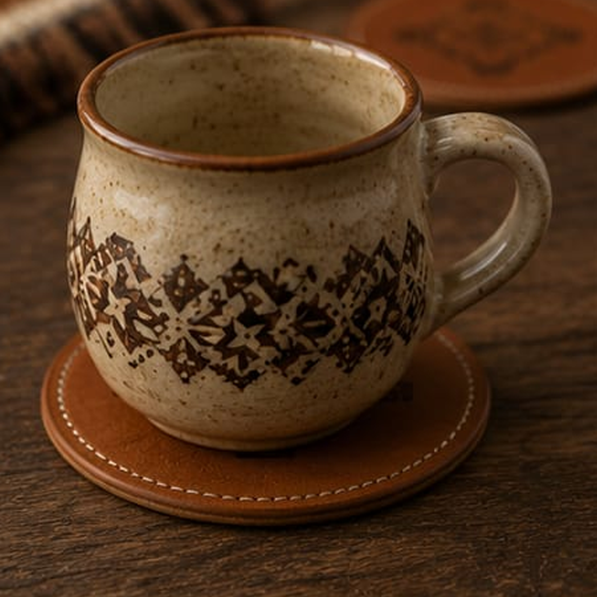 SET DE 4 POSAVASOS DE CUERO SALTEÑO CON PIROGRABADO - Imagen 3